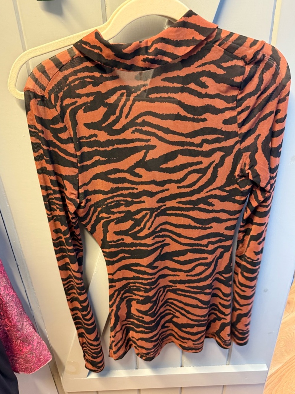 Free People Rust and Black Zebra Ruched Button-Front Top - Picture 3 of 3